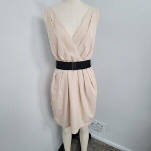 Forever 21 Twenty One Blush Cream Pink Pleated V-Neck Mini Dress Coquette